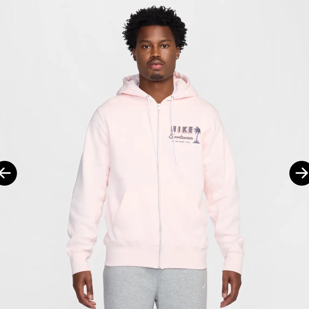 Nike Sportswear Club Tropical Full Zip Fleece Hoodie Men’s Small Light Pink